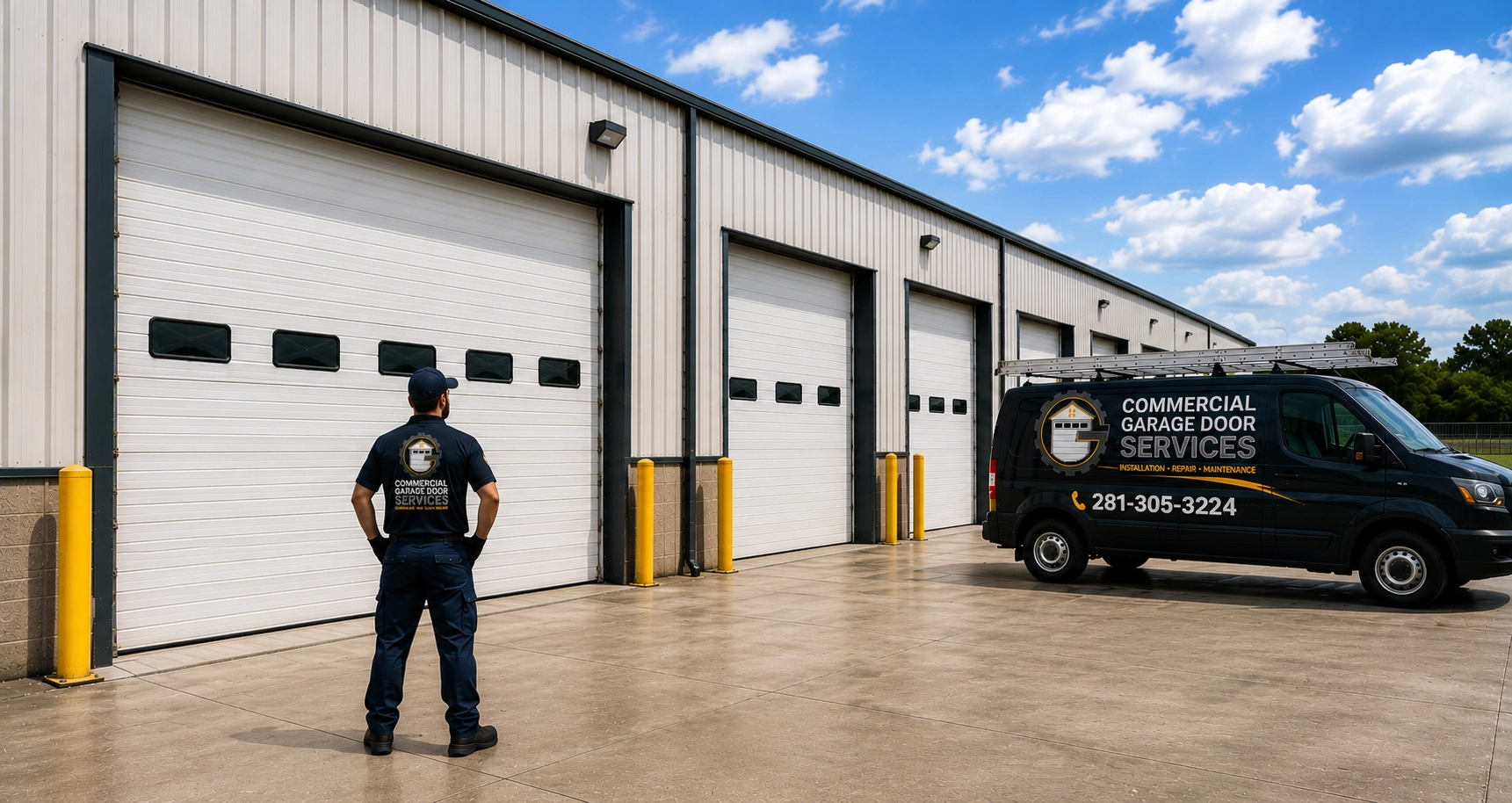 Commercial garage door after repairs