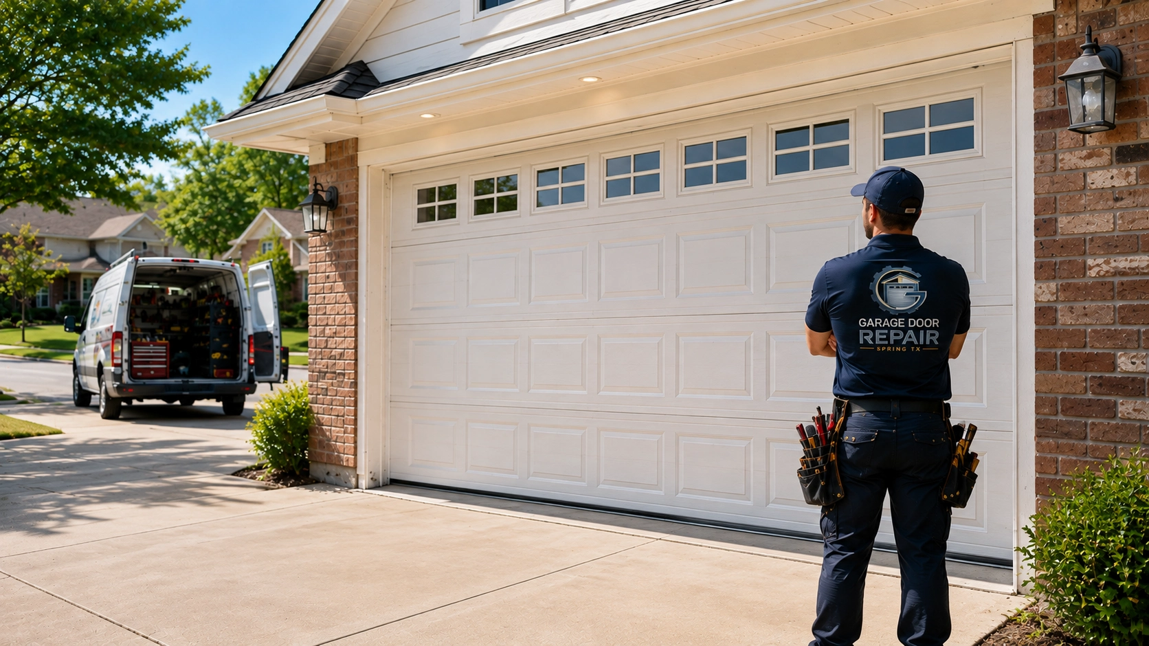 New modern garage door after replacement