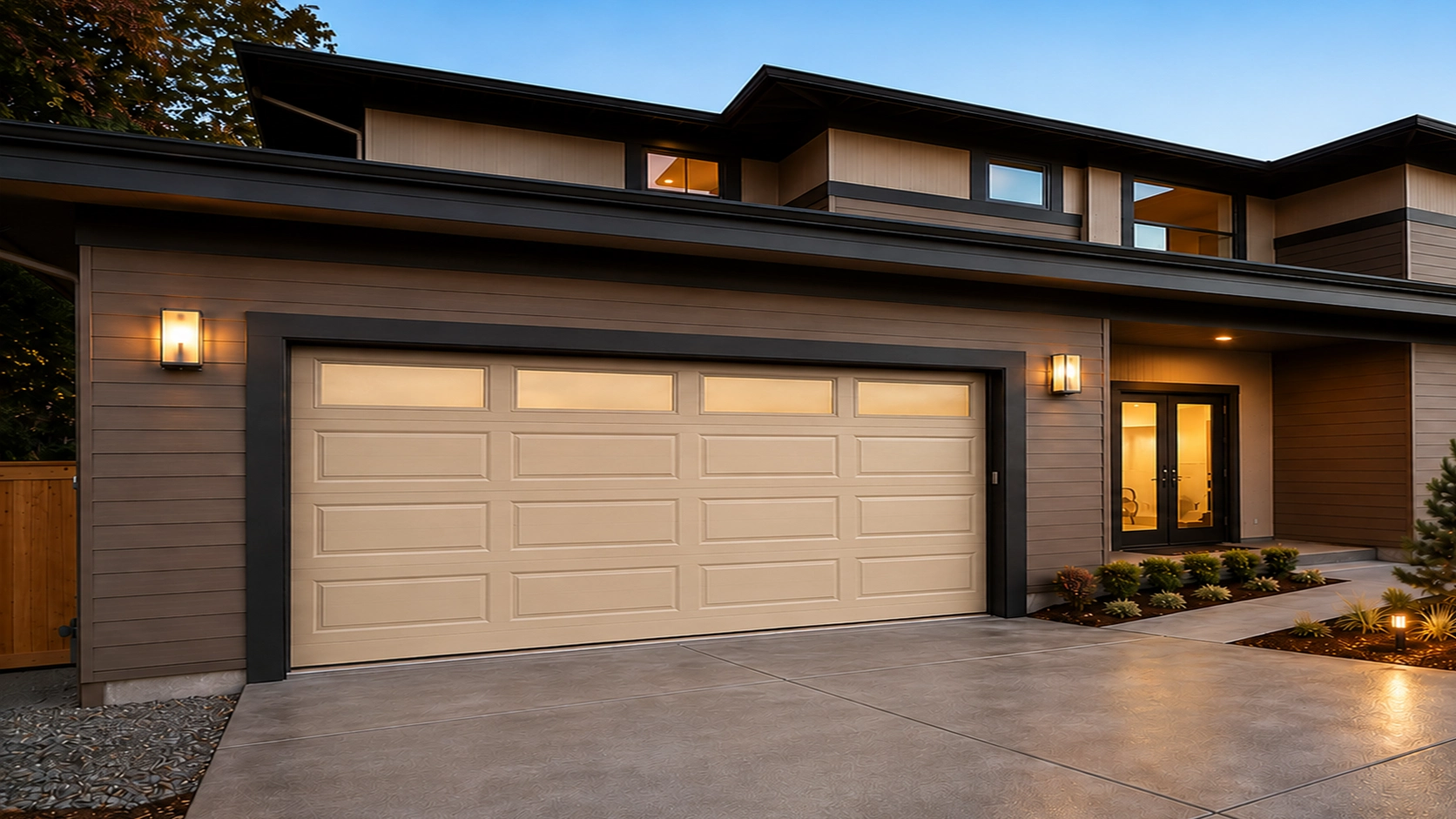 New modern garage door after replacement