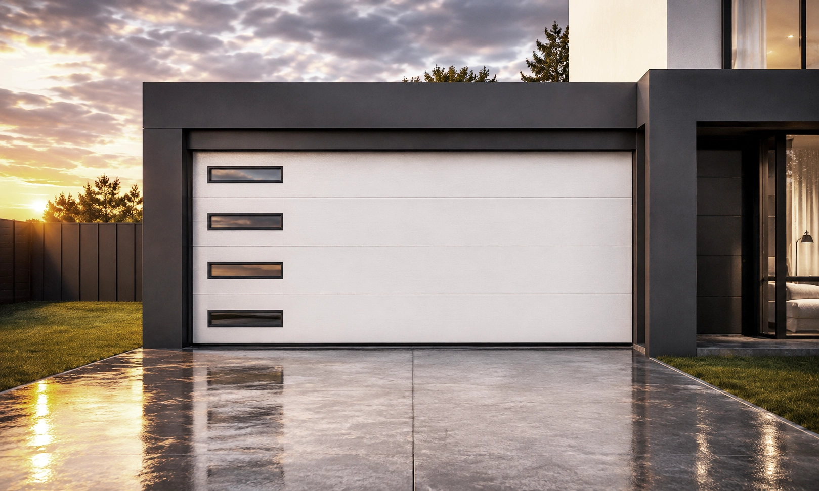 New modern garage door after replacement