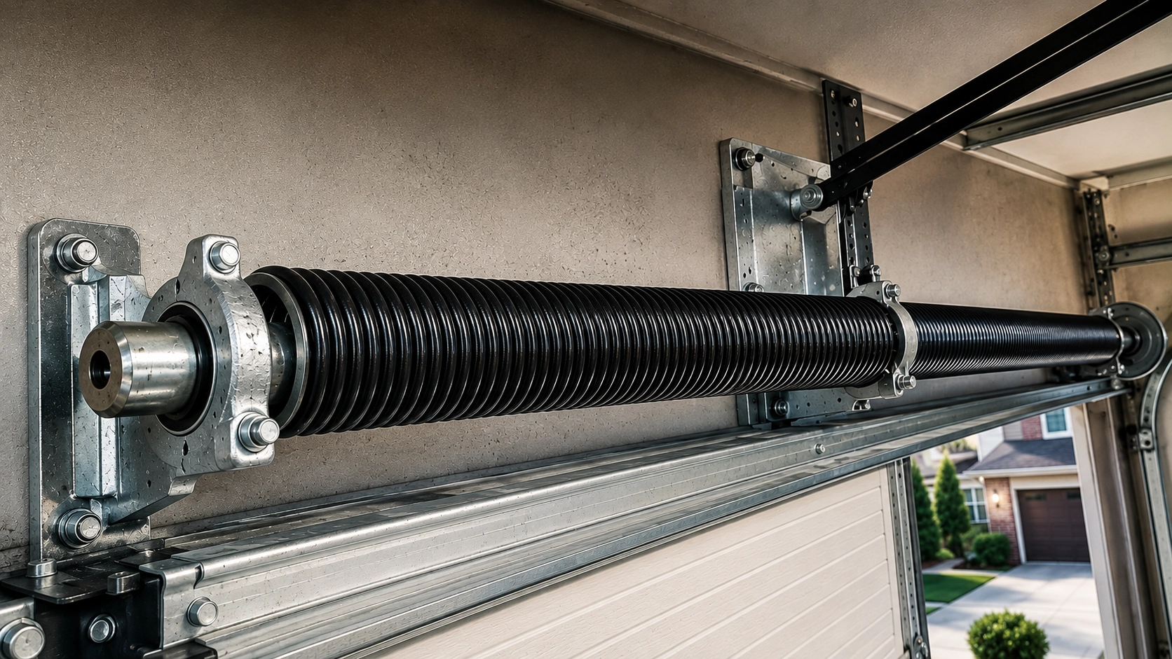 New modern garage door after replacement